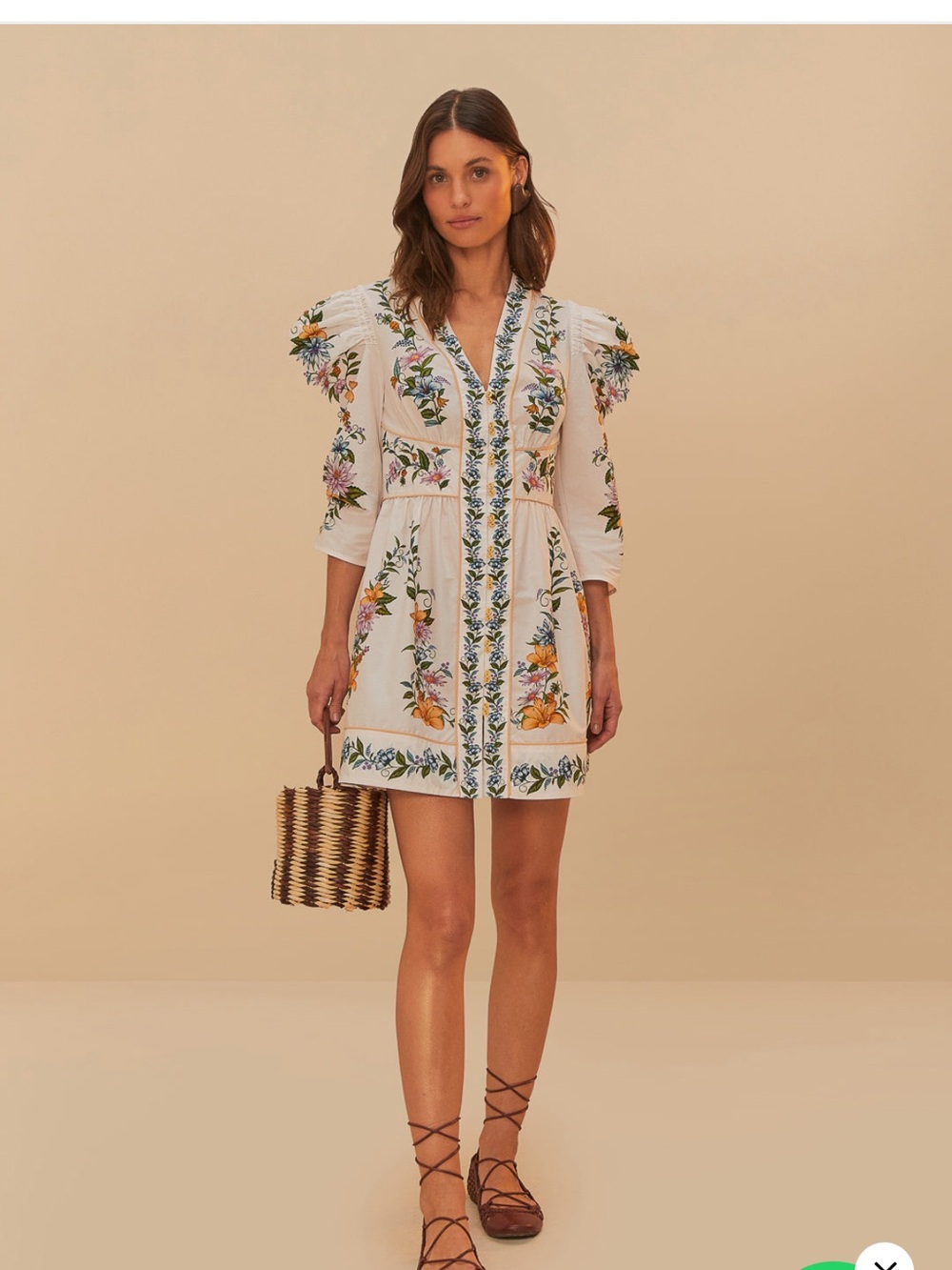 White Floral Embroidered Farm Rio Mini Dress